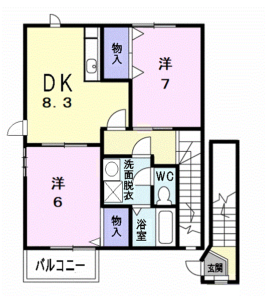 シェーン・バッハ(2DK/2階)の間取り写真