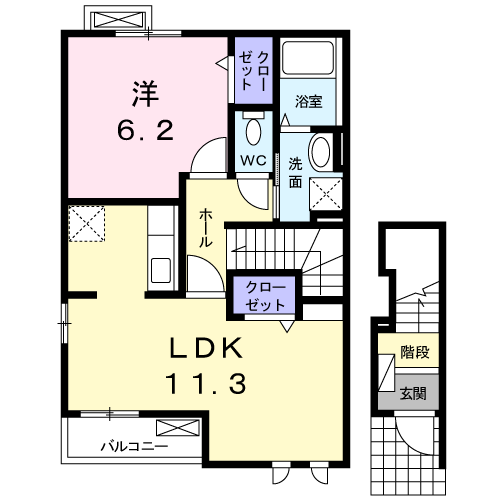フェリーチェルーナ(1LDK/2階)の間取り写真
