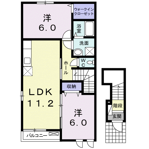 ドミール迫川(2LDK/2階)の間取り写真