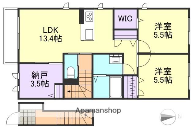 テラスコート船穂C(2SLDK/2階)の間取り写真