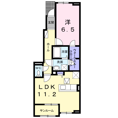 エスポワール撫川(1LDK/1階)の間取り写真