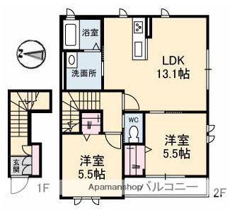 アイリスⅡ(2LDK/2階)の間取り写真