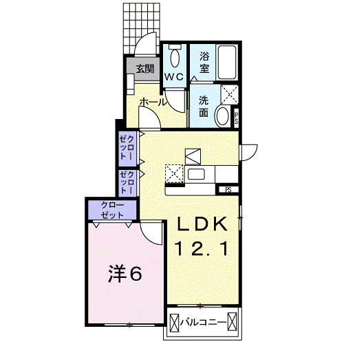 フォーゲルB(1LDK/1階)の間取り写真