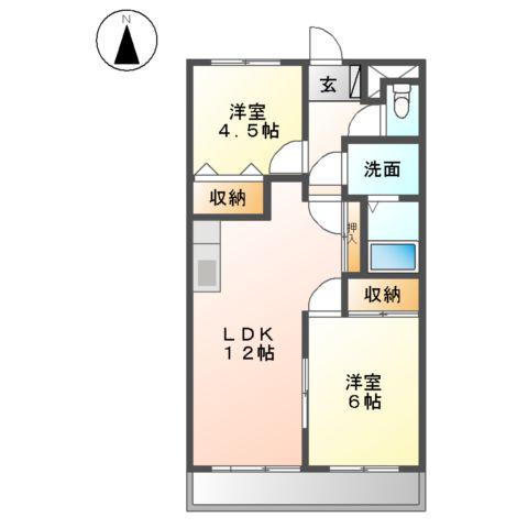 ルトゥール(2LDK/3階)の間取り写真
