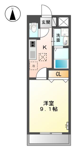 カーサひまわりⅡ(1K/1階)の間取り写真