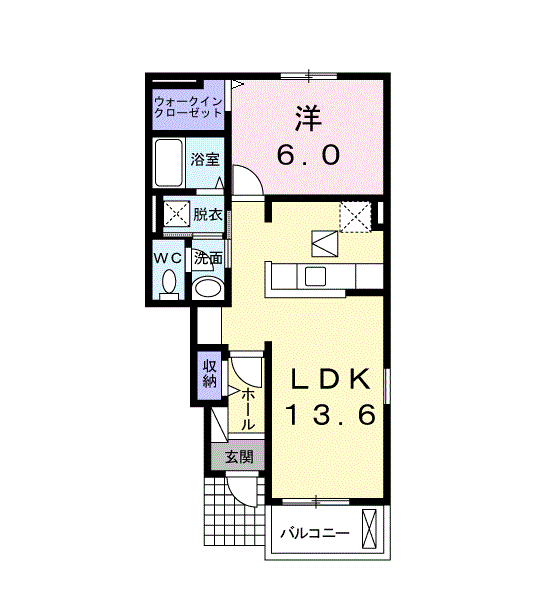ソレイユK(1LDK/1階)の間取り写真