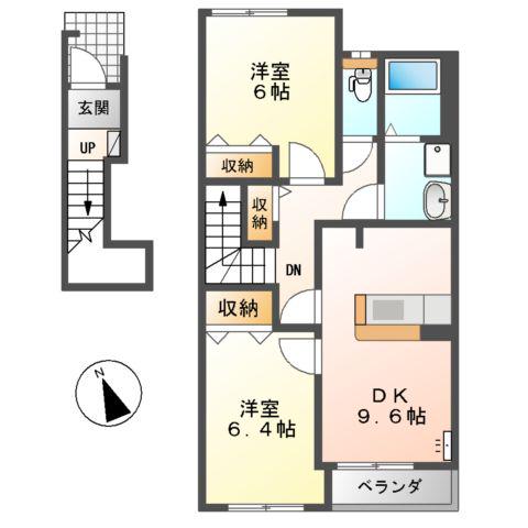 山陽本線 里庄駅 徒歩25分 2階建 築16年(2DK/2階)の間取り写真