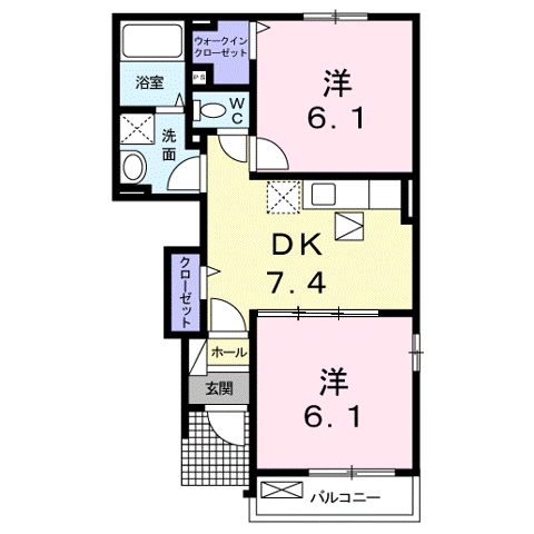 ヴィラフォレストB(2DK/1階)の間取り写真