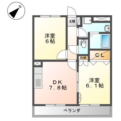 アップ・フィールド(2DK/2階)の間取り写真