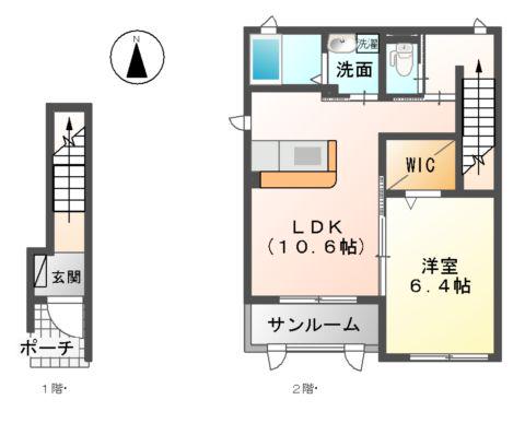 メイプルコート B棟(1LDK/2階)の間取り写真