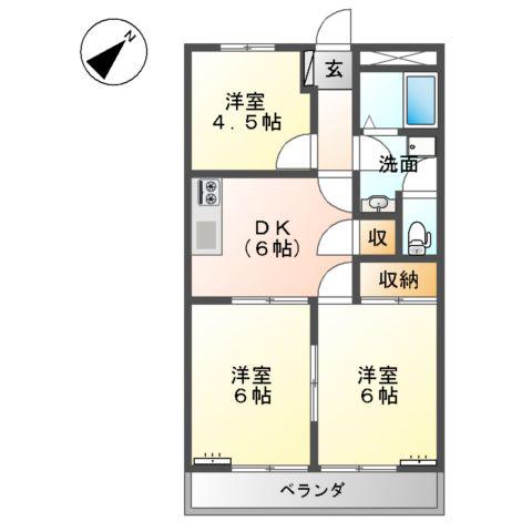 グレースタウンⅠ(3DK/2階)の間取り写真