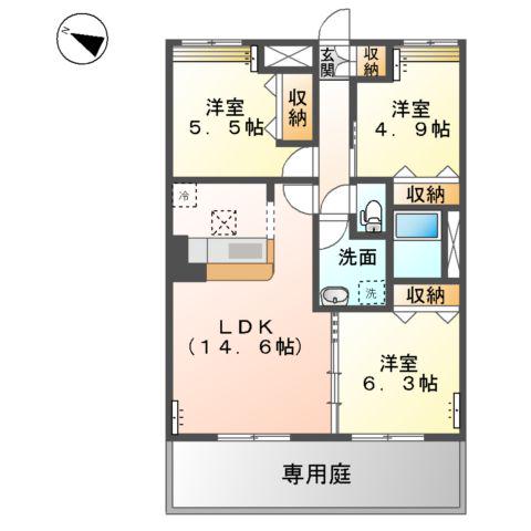 ベィビー コート(3LDK/1階)の間取り写真