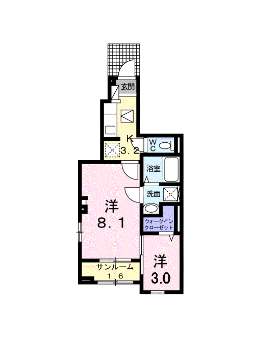 大供ハイマート(1K/1階)の間取り写真