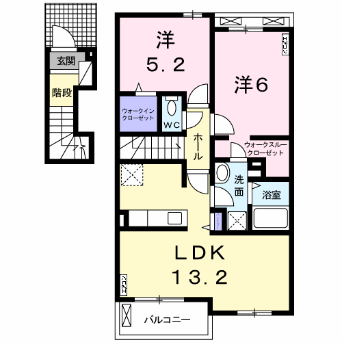 クレア・フォートⅡ(2LDK/2階)の間取り写真