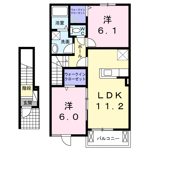 YSピュア21A棟(2LDK/2階)の間取り写真