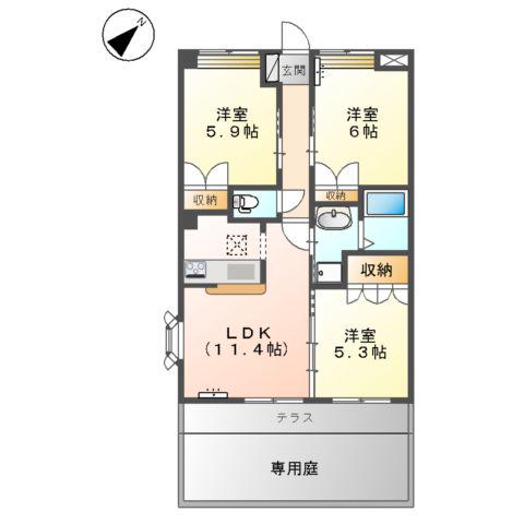 リッチフィールド(3LDK/1階)の間取り写真