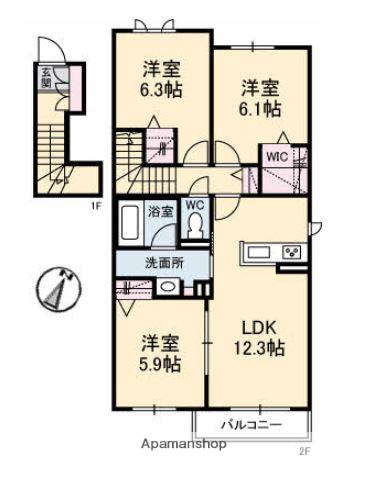 ブルーメ里見(3LDK/2階)の間取り写真