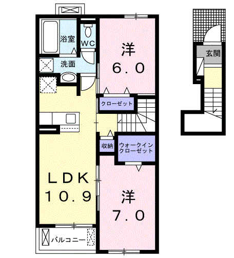 ジーシーⅠ(2LDK/2階)の間取り写真