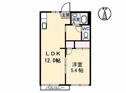 パークハイツA棟(1LDK/2階)の間取り写真