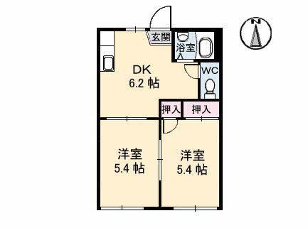 パークハイツB棟(2DK/1階)の間取り写真