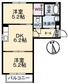 プラシス 弐番館(2DK/2階)の間取り写真