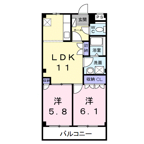 サンフィット(2LDK/2階)の間取り写真