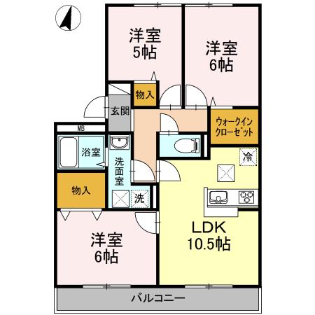 ハイカムールウエストリバーA棟(3LDK/1階)の間取り写真