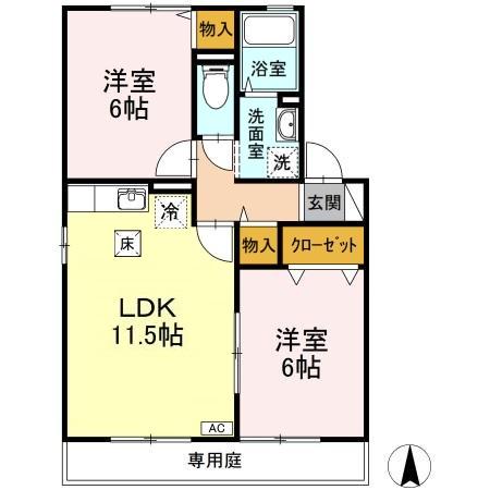 エステート21 A棟(2LDK/1階)の間取り写真