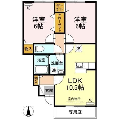 ファミリータウンツートムE棟(2LDK/1階)の間取り写真