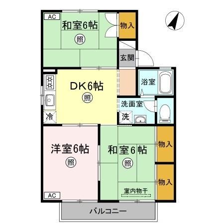 シーサイドハウス A棟(3DK/2階)の間取り写真