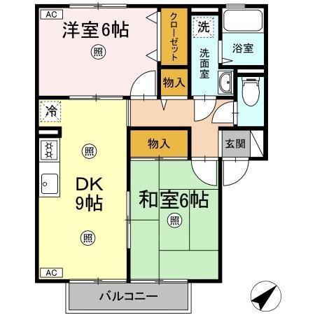 コニファーガーデン1棟(2DK/2階)の間取り写真