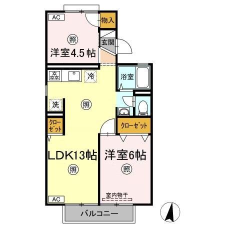 セジュール大高B棟(2LDK/2階)の間取り写真