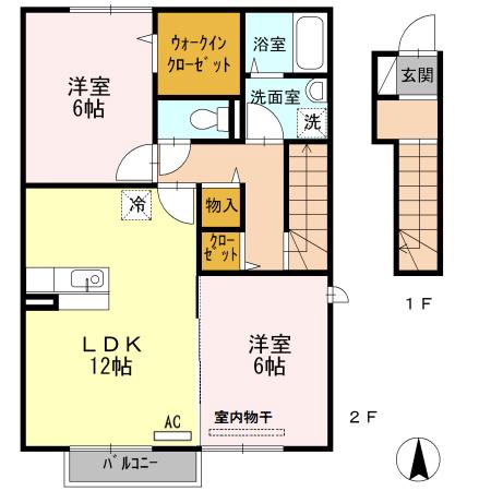 サンセールⅡ(2LDK/2階)の間取り写真