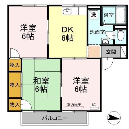 プレジール西島B棟(3DK/2階)の間取り写真