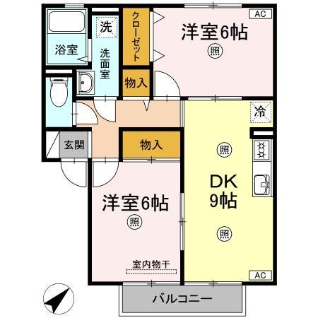 コニファーガーデン3棟(2DK/2階)の間取り写真