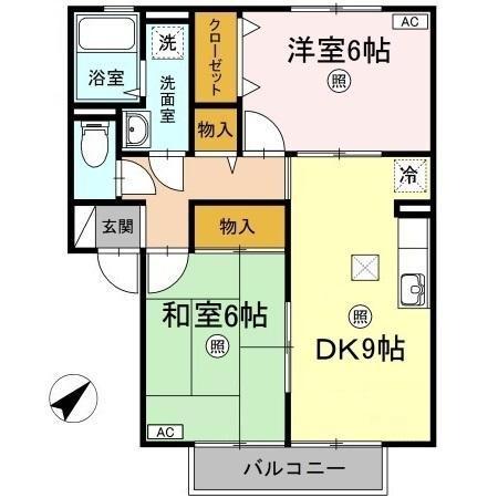 コニファーガーデン3棟(2DK/1階)の間取り写真