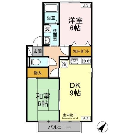 セジュール中村B棟(2DK/1階)の間取り写真