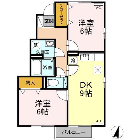 エスポワールえなみC棟(2DK/1階)の間取り写真