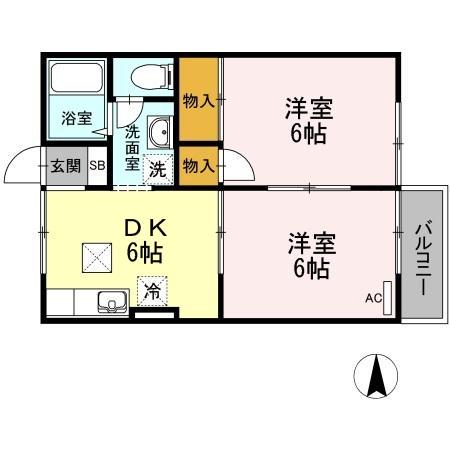 プレジール学南B棟(2DK/1階)の間取り写真