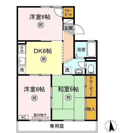 雨あがりの虹A棟(3DK/1階)の間取り写真