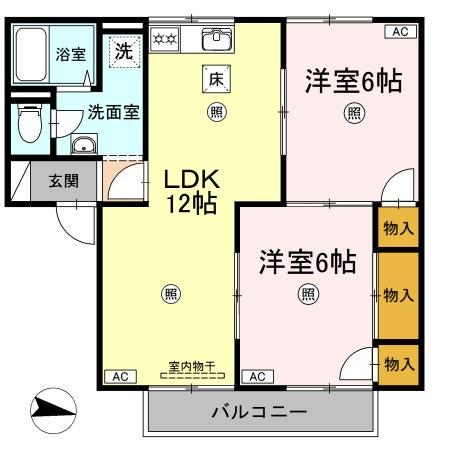 プレジール西島A棟(2LDK/1階)の間取り写真