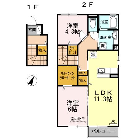 ボヌール(2LDK/2階)の間取り写真