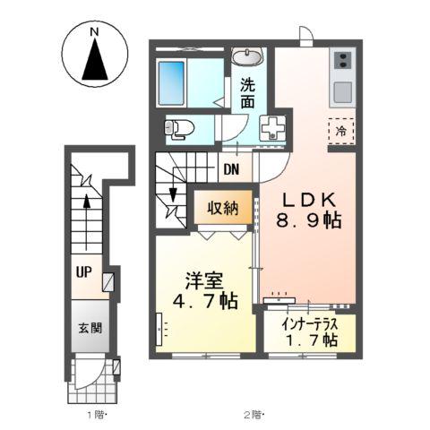 水島臨海鉄道 水島駅 徒歩5分 2階建 築1年(1LDK/2階)の間取り写真