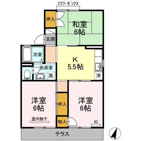 パレーシャル足高 2号棟(3DK/1階)の間取り写真
