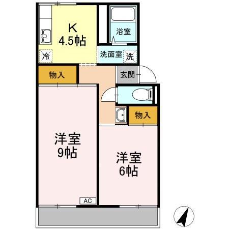 コーポ三谷原(2K/1階)の間取り写真