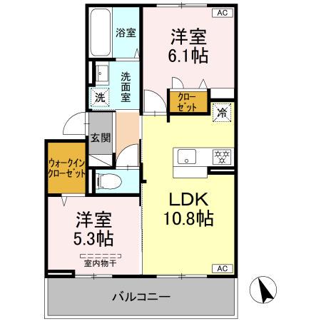 TIARE MANBAI(2LDK/2階)の間取り写真