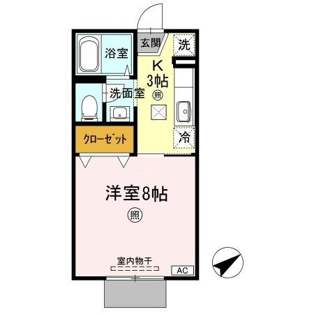 コーポジュネスB棟(1K/1階)の間取り写真