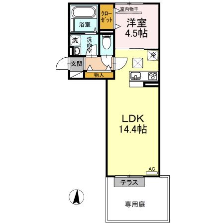 フローレス平田(1LDK/1階)の間取り写真