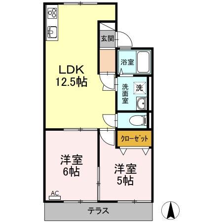 コーポラス雄町(2LDK/1階)の間取り写真