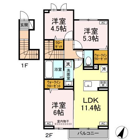 HONEY BEAR B(3LDK/2階)の間取り写真